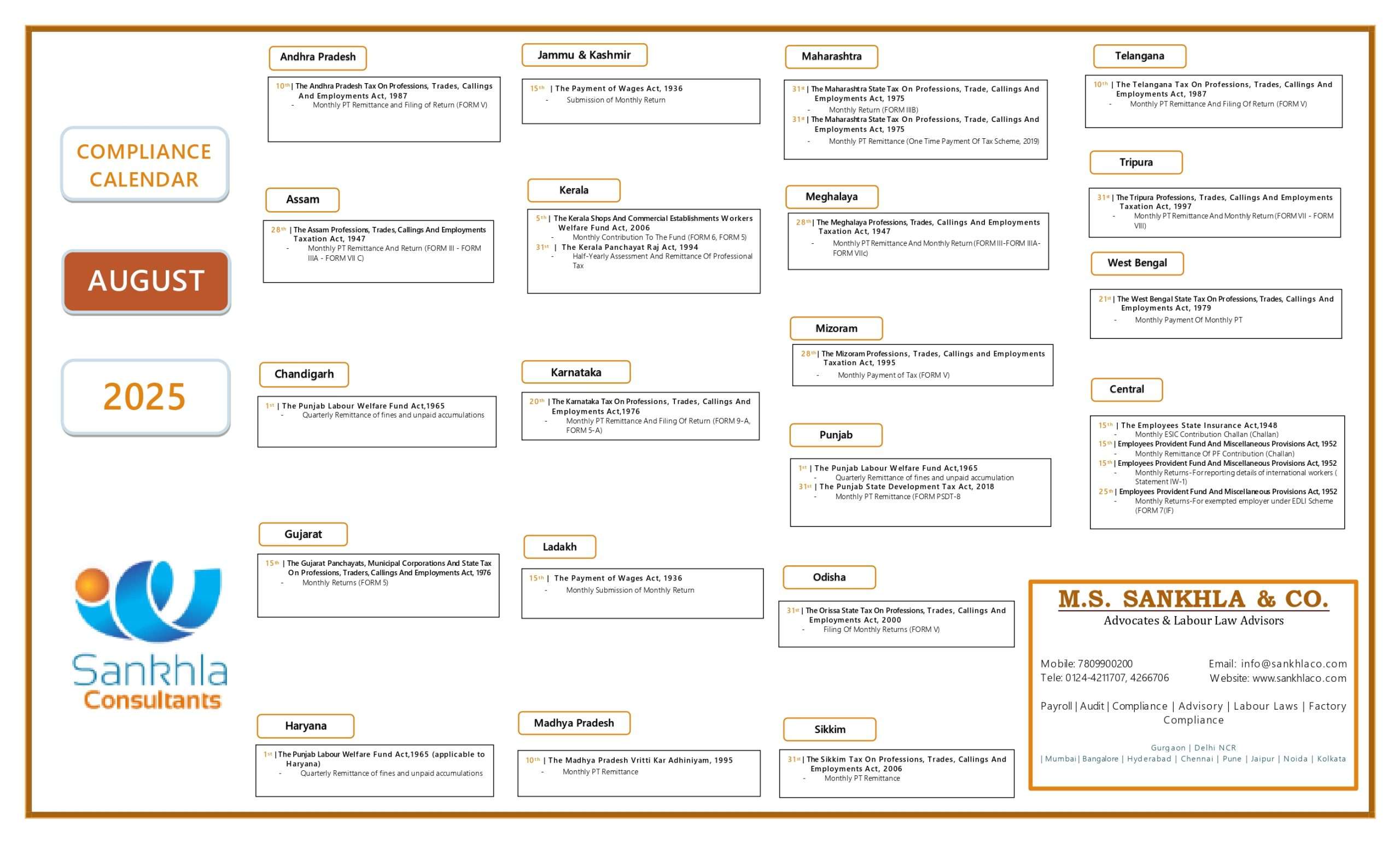 August Compliance Calender